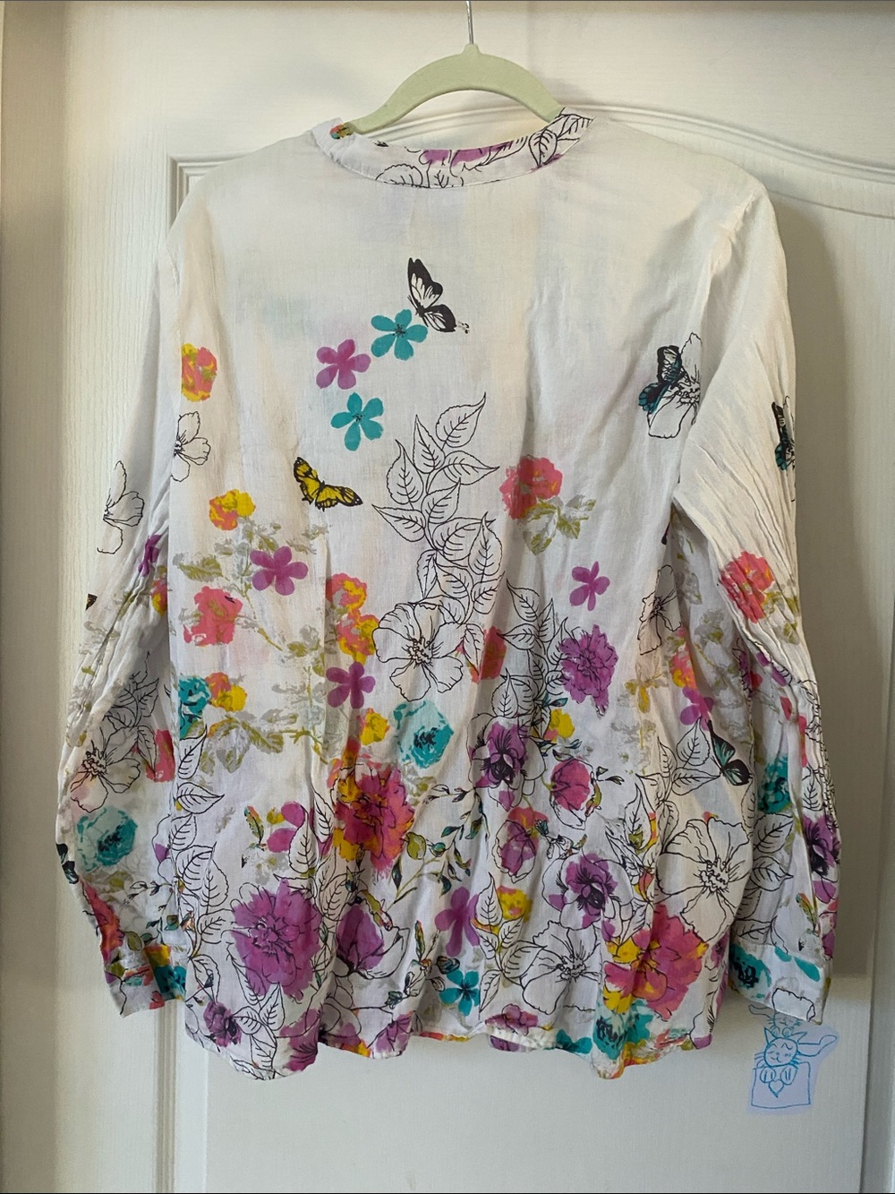 BFA Classics Floral Cotton Button-Up - White with Pink & Yellow Accents - Picture 5 of 5